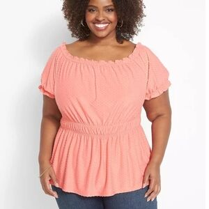 Lane Bryant Peach Convertible Swiss Dot Blouse 22/24 NWT (4784)